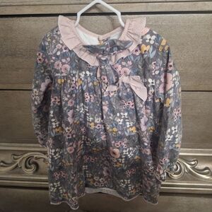 Floral Kids Shirt with Ruffle Collar And A Hair Bow That Goes With It